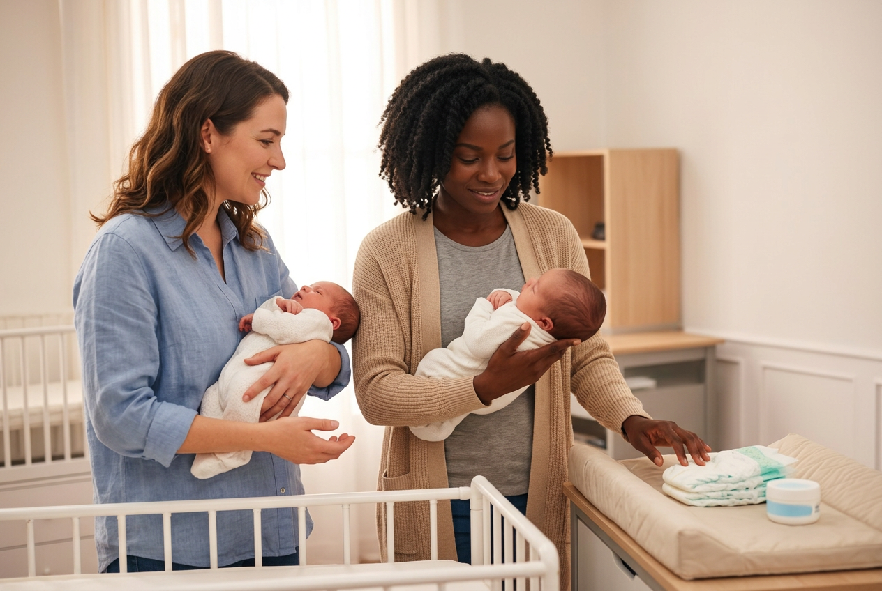 Care specialist helping a mother with her newborn